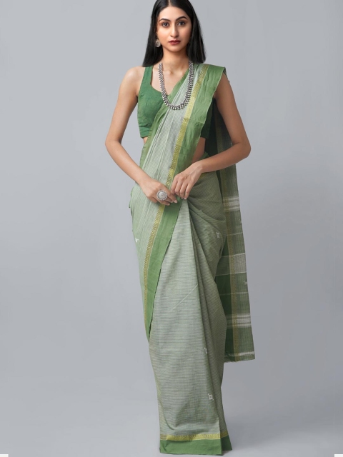 

Unnati Silks Green & White Woven Design Pure Cotton Venkatgiri Saree