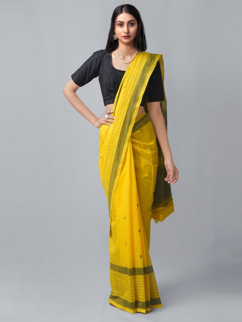 

Unnati Silks Yellow & Black Woven Design Pure Cotton Venkatgiri Saree