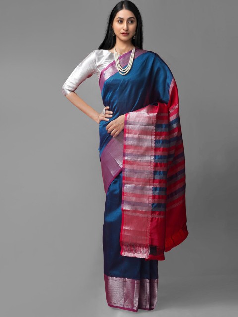 

Unnati Silks Blue & Red Zari Pure Silk Handloom Kanjeevaram Saree