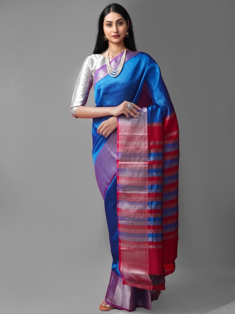 

Unnati Silks Blue & Red Zari Pure Silk Kanjeevaram Saree