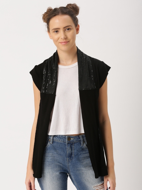 

DressBerry Black Solid Open Front Shrug