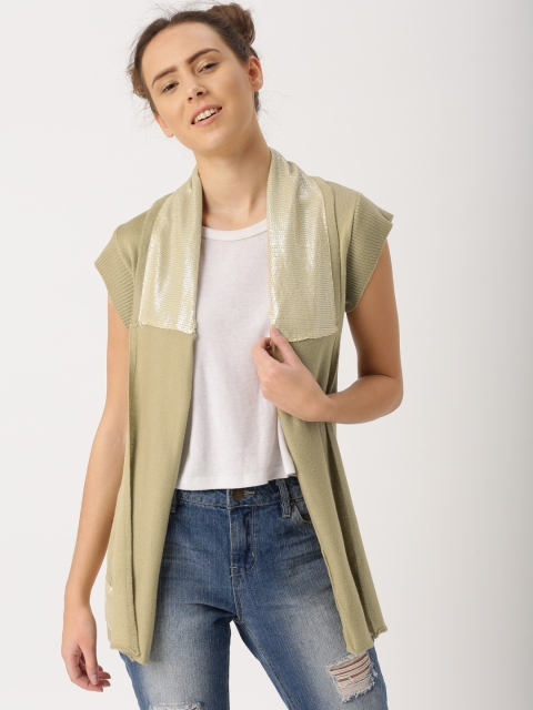 

DressBerry Women Beige Solid Front-Open Sweater
