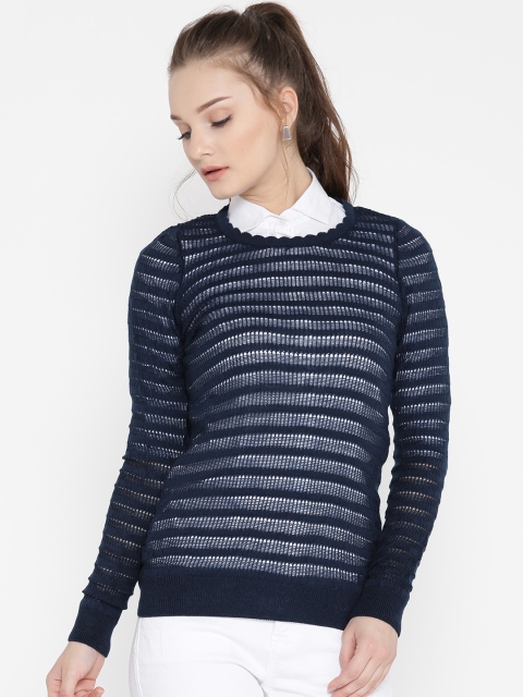

DressBerry Women Navy Solid Open Knit Sweater, Navy blue