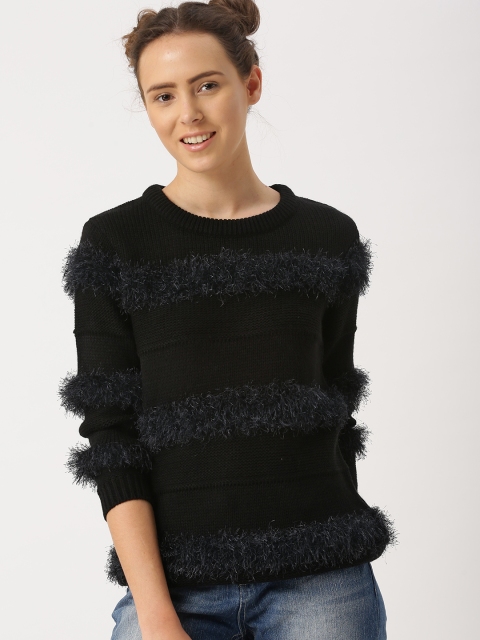

DressBerry Women Black Self-Design Pullover