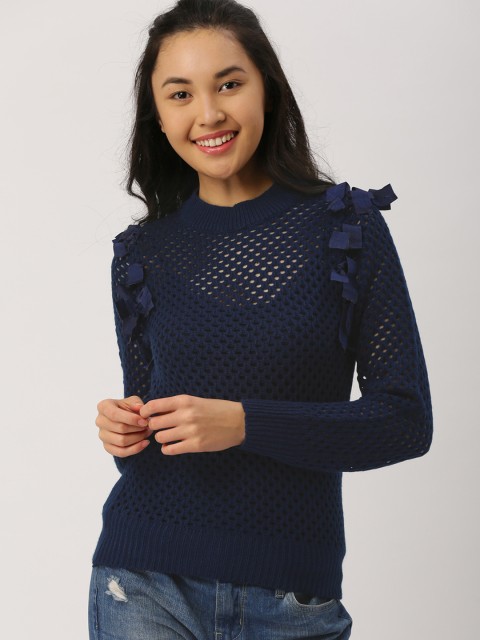 

DressBerry Women Navy Blue Self Design Pullover
