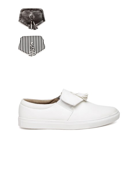 

Monrow Women White Slip-On Sneakers with Detachable Tongues