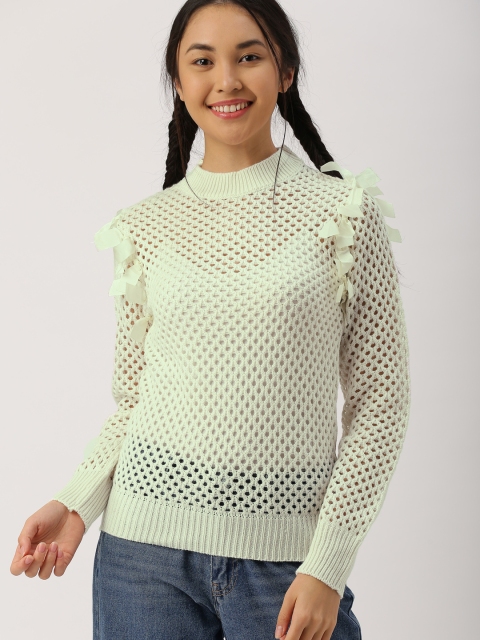 

DressBerry Women Off-White Self Design Pullover