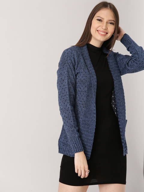 

DressBerry Women Blue Self-Design Front-Open Cardigan