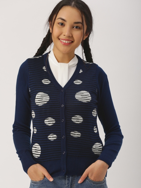 

DressBerry Women Navy Self Design Cardigan, Navy blue