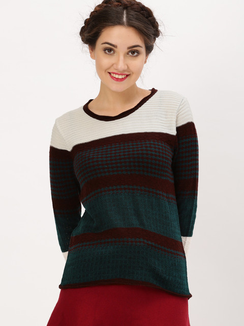 

DressBerry Women Teal Blue & Maroon Self Design Pullover