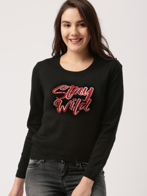 

DressBerry Women Black Self Design Pullover