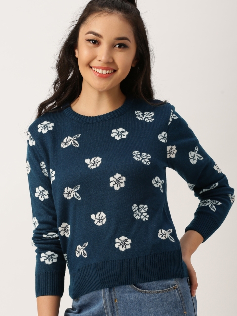 

DressBerry Women Navy Blue Self Design Pullover