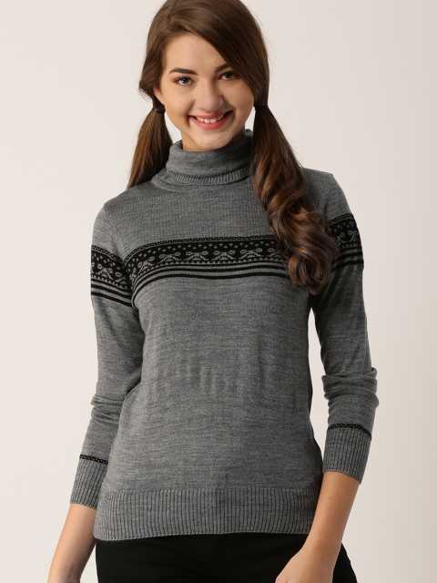 

DressBerry Women Grey Self-Design Pullover Sweater