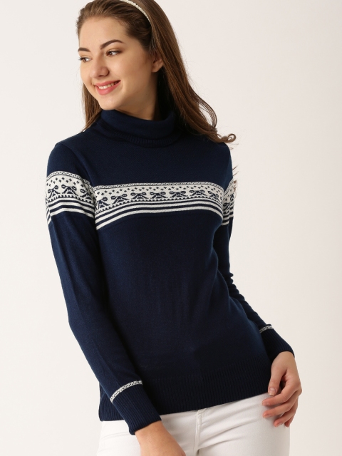 

DressBerry Women Navy Self-Design Pullover Sweater, Navy blue