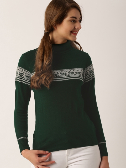 

DressBerry Women Green Self-Design Pullover Sweater