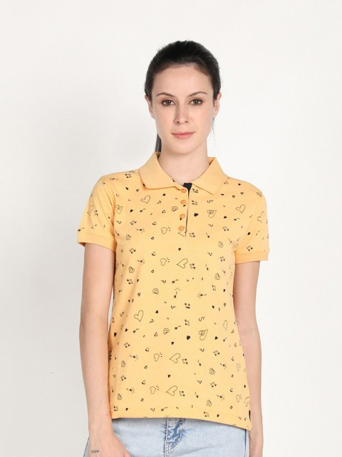 

PROTEX Women Yellow Printed Polo Collar T-shirt