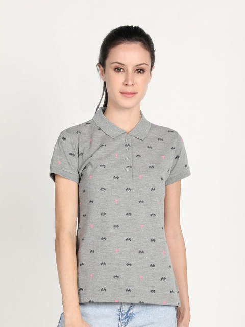 

PROTEX Women Grey Printed Polo Collar Extended Sleeves T-shirt