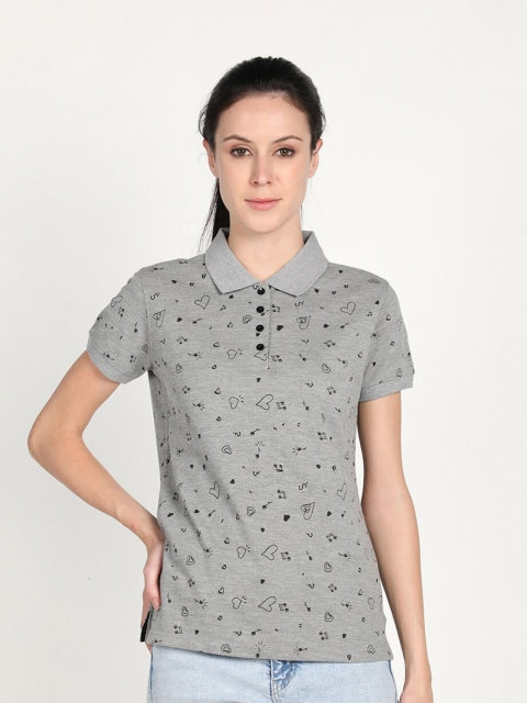 

PROTEX Women Grey Printed Polo Collar T-shirt