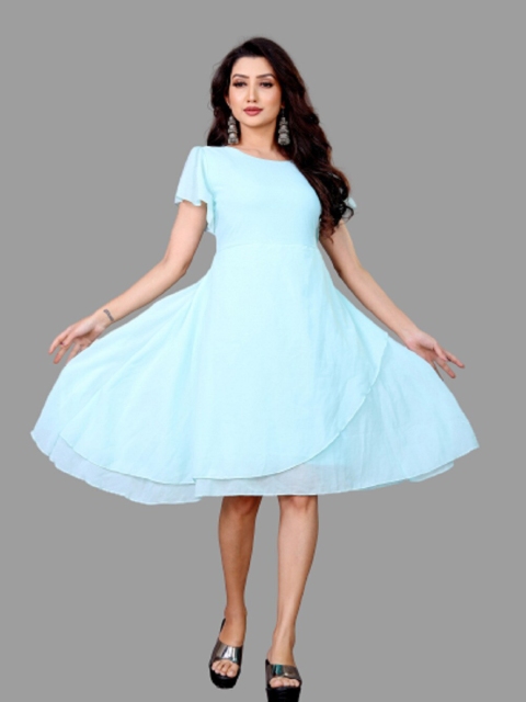 

AUCREATIONS Blue Georgette Fit And Flare Dress