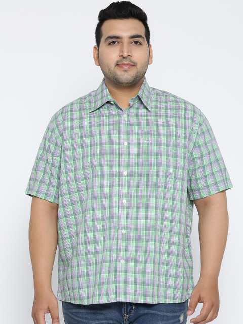 

ColorPlus Men Green & Purple Classic Fit Checked Casual Shirt