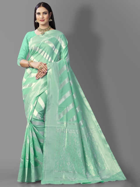

Wuxi Blue & Silver-Toned Leheriya Zari Pure Silk Banarasi Saree