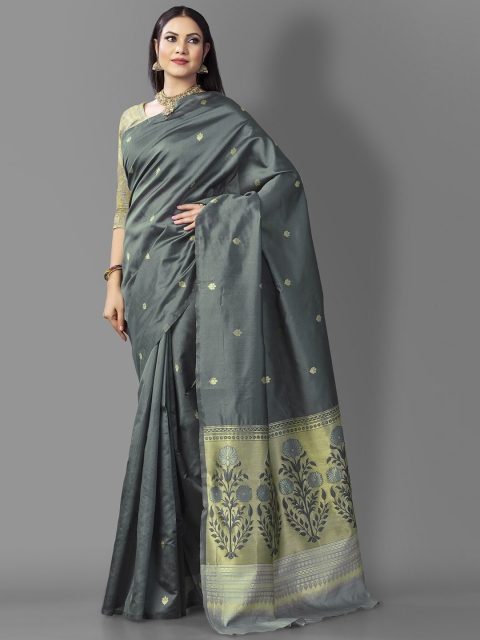 

Wuxi Grey & Gold-Toned Woven Design Zari Pure Silk Banarasi Saree