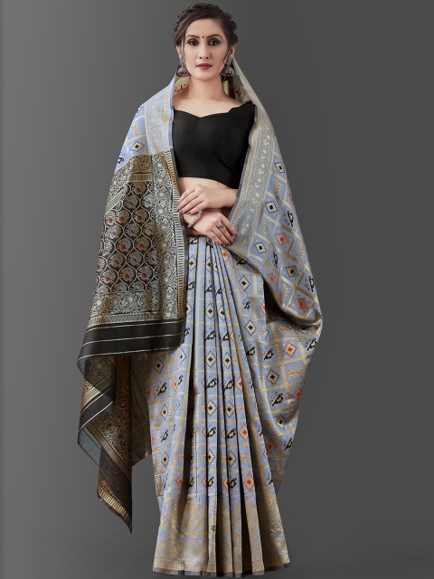 

Wuxi Grey & Black Woven Design Zari Pure Silk Banarasi Saree