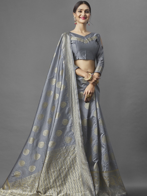 

Wuxi Grey & Gold-Toned Woven Design Zari Pure Silk Banarasi Saree