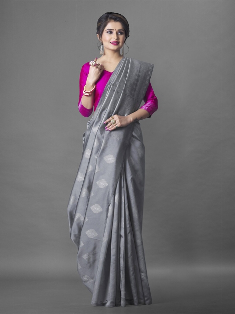 

Wuxi Grey & Silver-Toned Woven Design Zari Pure Silk Banarasi Saree