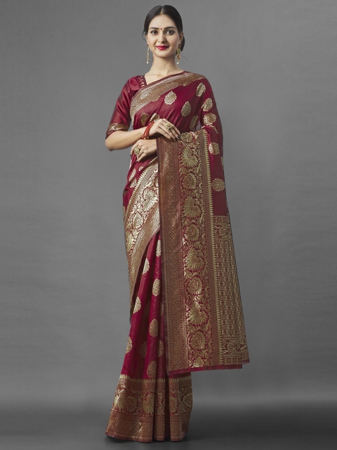 

Wuxi Maroon & Gold-Toned Woven Design Zari Pure Silk Banarasi Saree