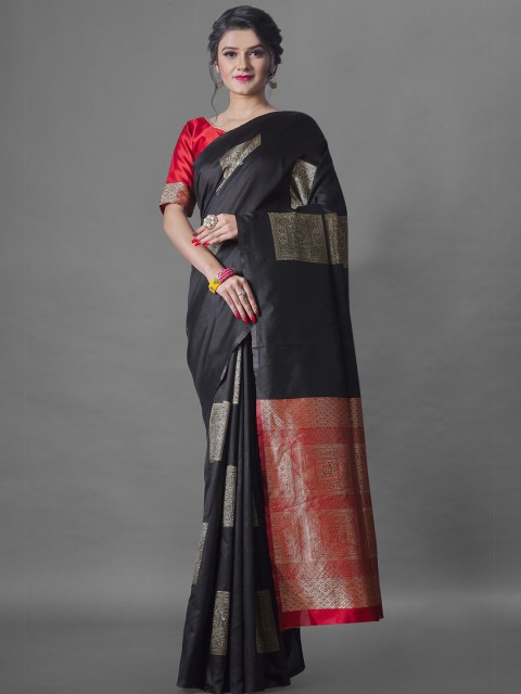 

Wuxi Black & Red Woven Design Zari Pure Silk Banarasi Saree