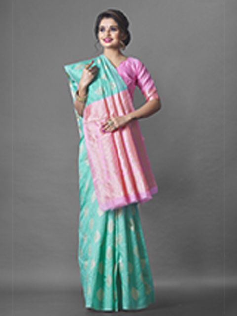 

Wuxi Teal & Pink Woven Design Zari Pure Silk Banarasi Saree