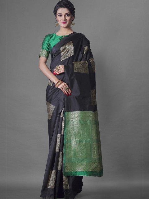 

Wuxi Black & Green Woven Design Zari Pure Silk Banarasi Saree