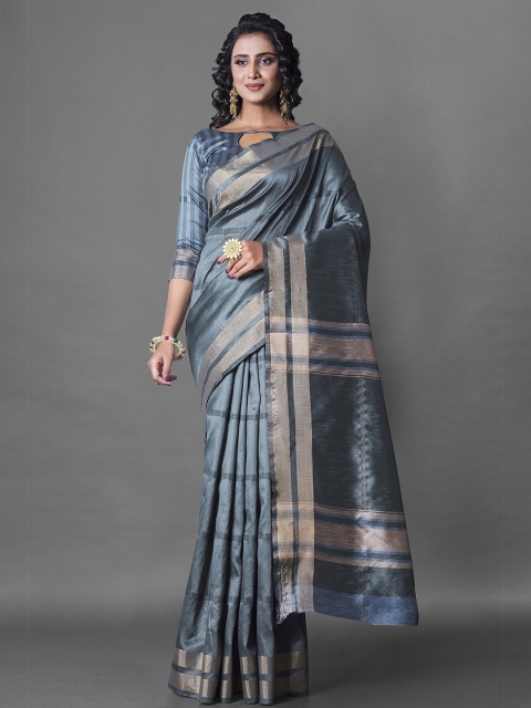 

Wuxi Grey & Gold-Toned Woven Design Zari Pure Silk Banarasi Saree