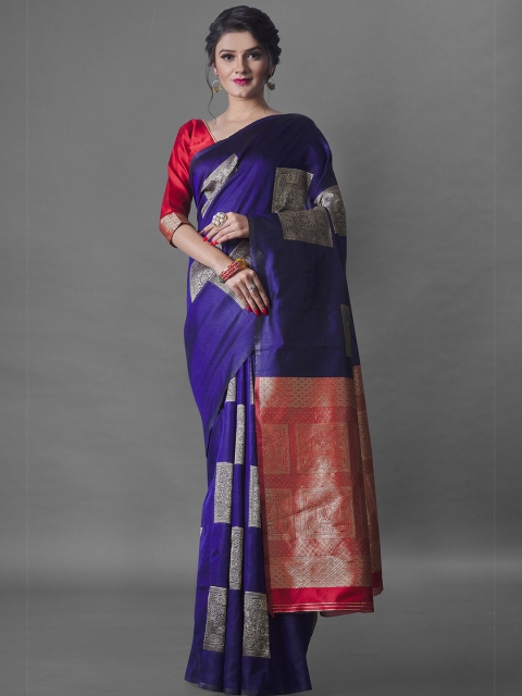 

Wuxi Blue & Red Woven Design Zari Pure Silk Banarasi Saree
