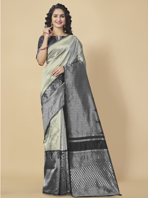 

Wuxi Black & Gold-Toned Woven Design Zari Pure Silk Banarasi Saree
