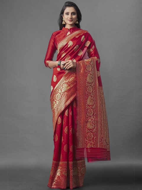 

Wuxi Red & Gold-Toned Woven Design Zari Pure Silk Banarasi Saree