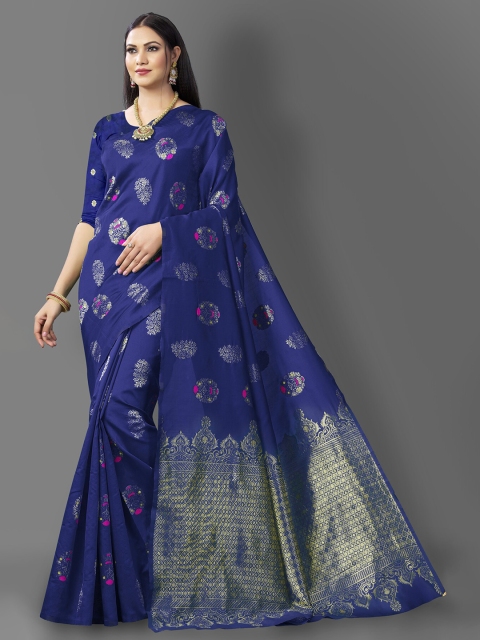 

Wuxi Navy Blue & Gold-Toned Woven Design Zari Pure Silk Banarasi Saree