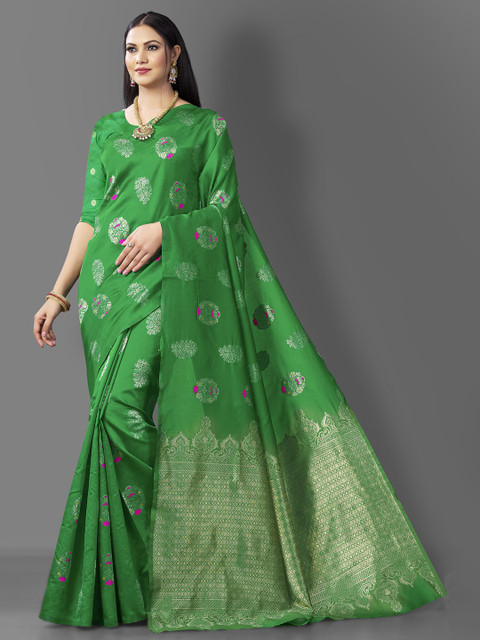 

Wuxi Green & Gold-Toned Woven Design Zari Pure Silk Banarasi Saree