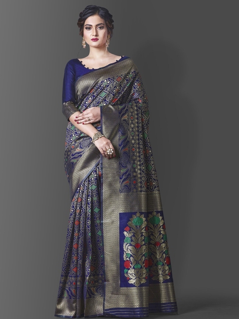 

Wuxi Navy Blue & Gold-Toned Bandhani Zari Pure Silk Banarasi Saree