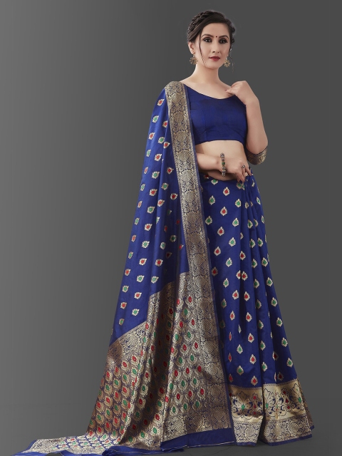 

Wuxi Navy Blue & Red Woven Design Zari Pure Silk Banarasi Saree