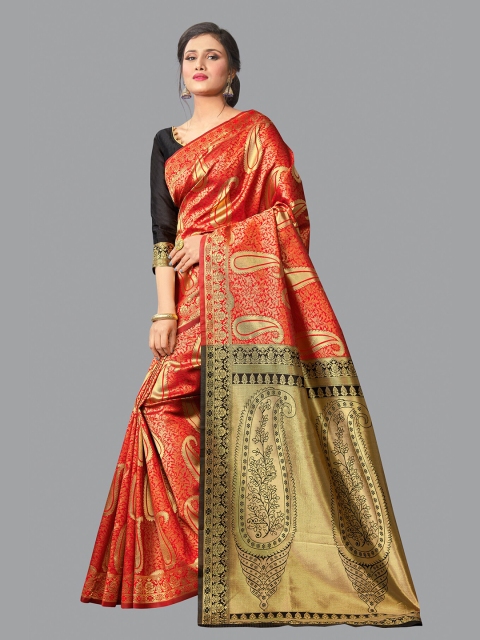 

Wuxi Maroon & Gold-Toned Woven Design Zari Pure Silk Banarasi Saree