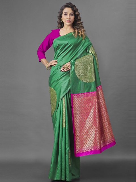 

Wuxi Green & Pink Woven Design Zari Pure Silk Banarasi Saree