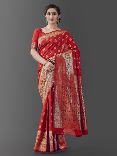 

Wuxi Red & Gold-Toned Woven Design Zari Pure Silk Banarasi Saree