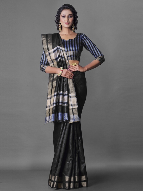 

Wuxi Black & Silver-Toned Woven Design Zari Pure Silk Banarasi Saree