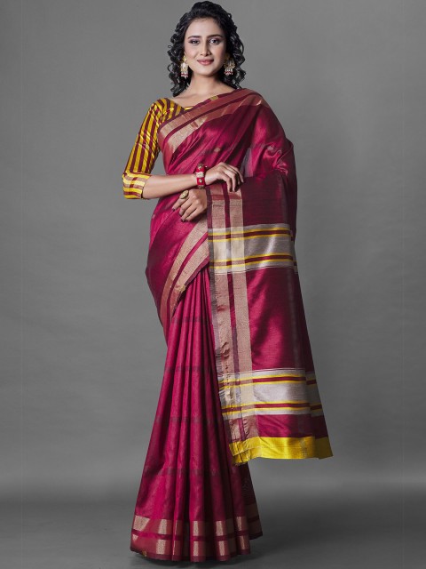 

Wuxi Maroon & Gold-Toned Woven Design Zari Pure Silk Banarasi Saree