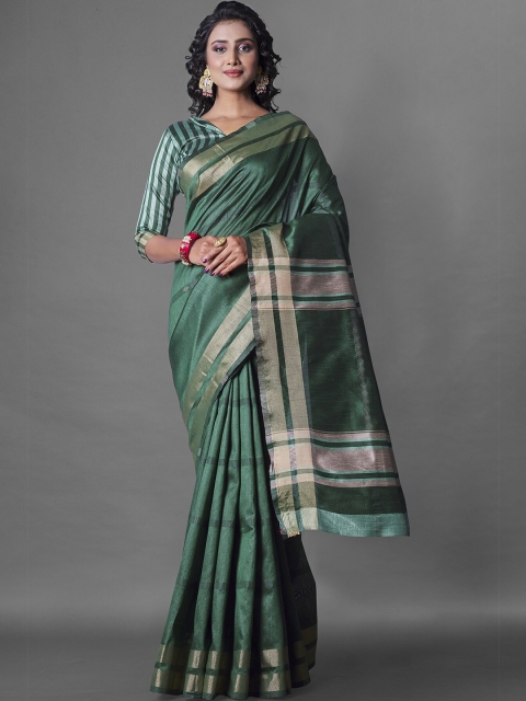 

Wuxi Green & Gold-Toned Woven Design Zari Pure Silk Banarasi Saree