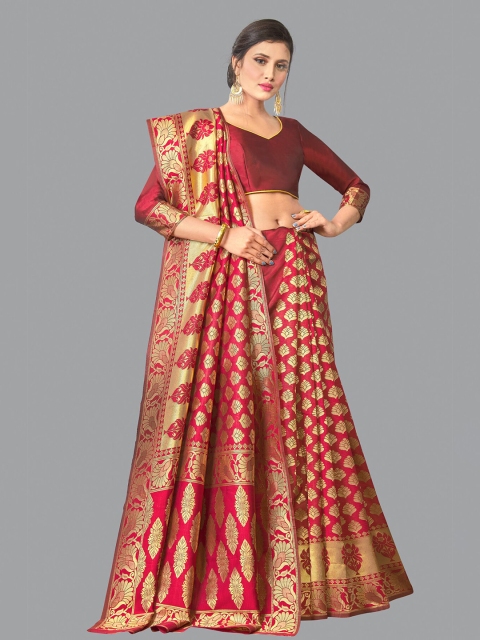 

Wuxi Maroon & Gold-Toned Woven Design Zari Pure Silk Banarasi Saree