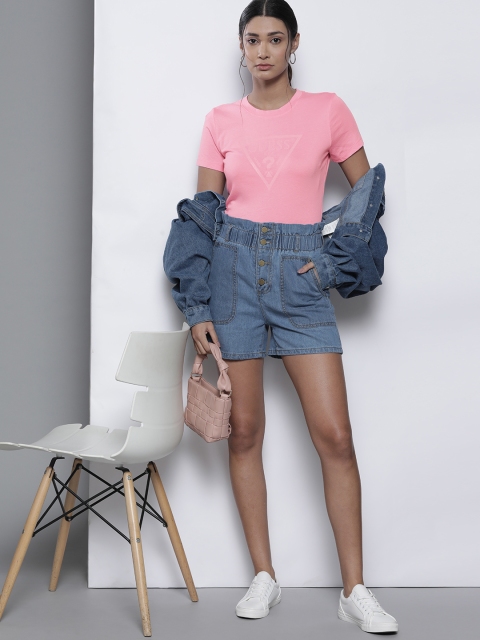 

GUESS Women Pink Brand Logo Printed T-shirt
