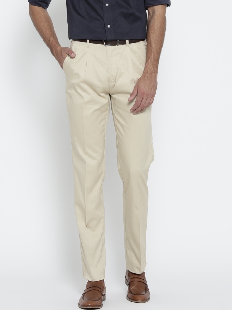

ColorPlus Men Beige Custom Fit Solid Formal Trousers